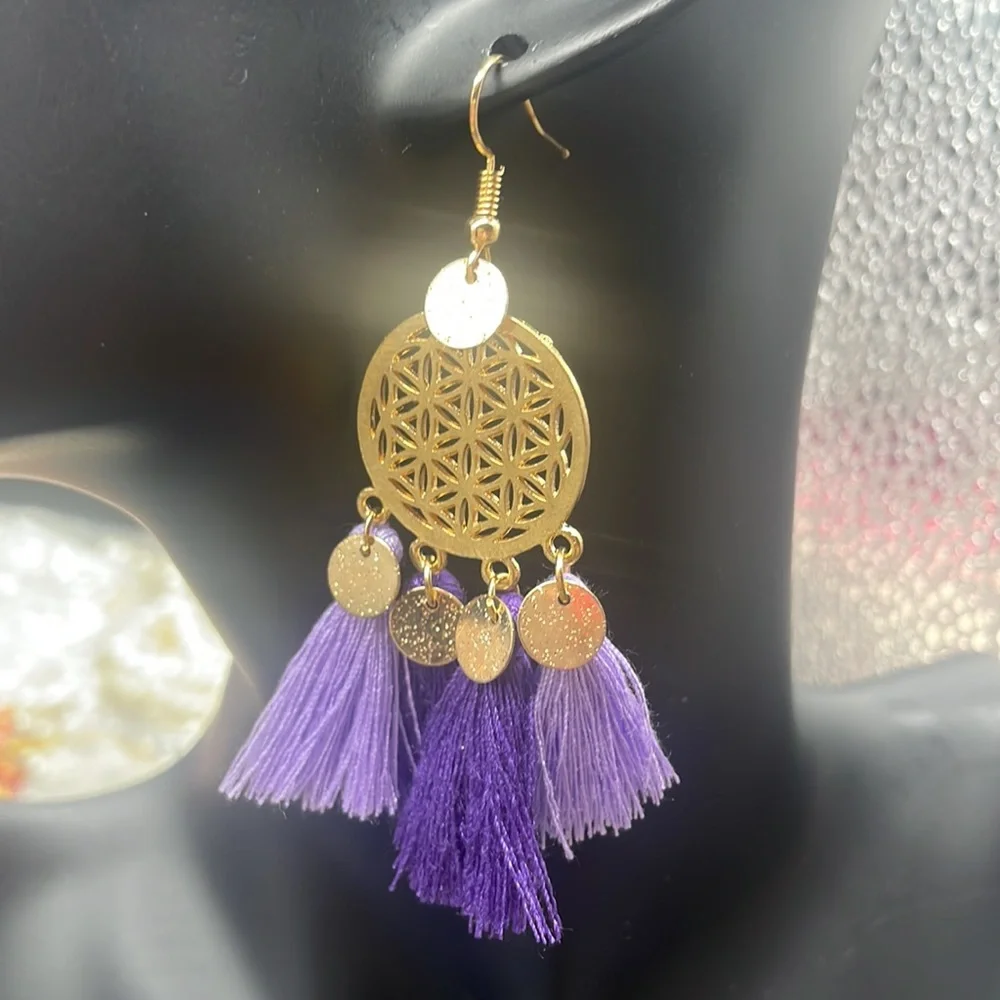 Purple coin Tassel earrings - Picture 2 of 3